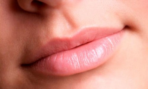 detail of a pink made up lip and nose